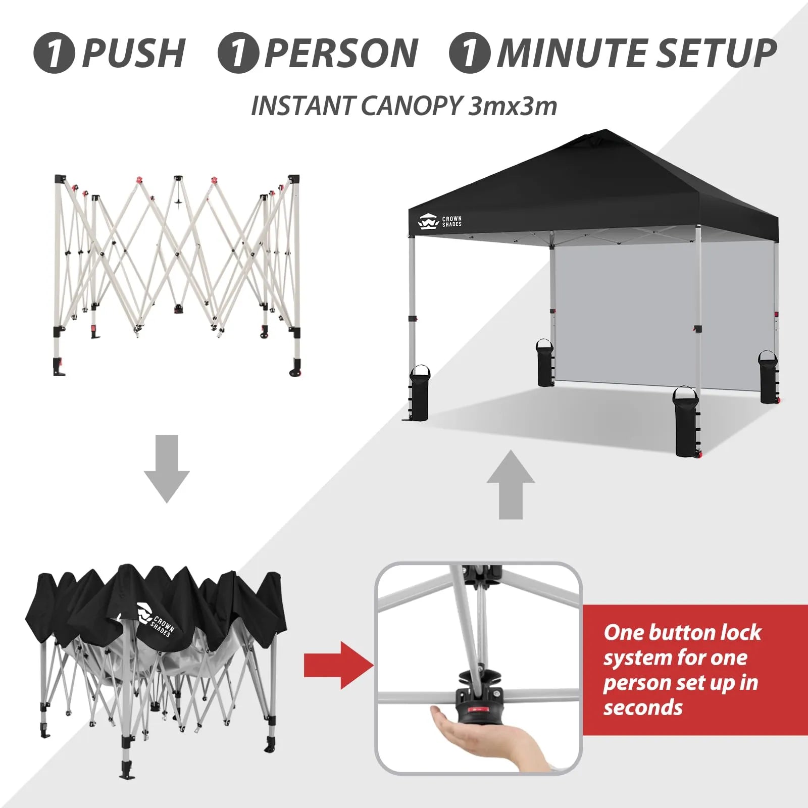 3m x 3m Pop Up Gazebo with Sidewall – One Push Waterproof Canopy