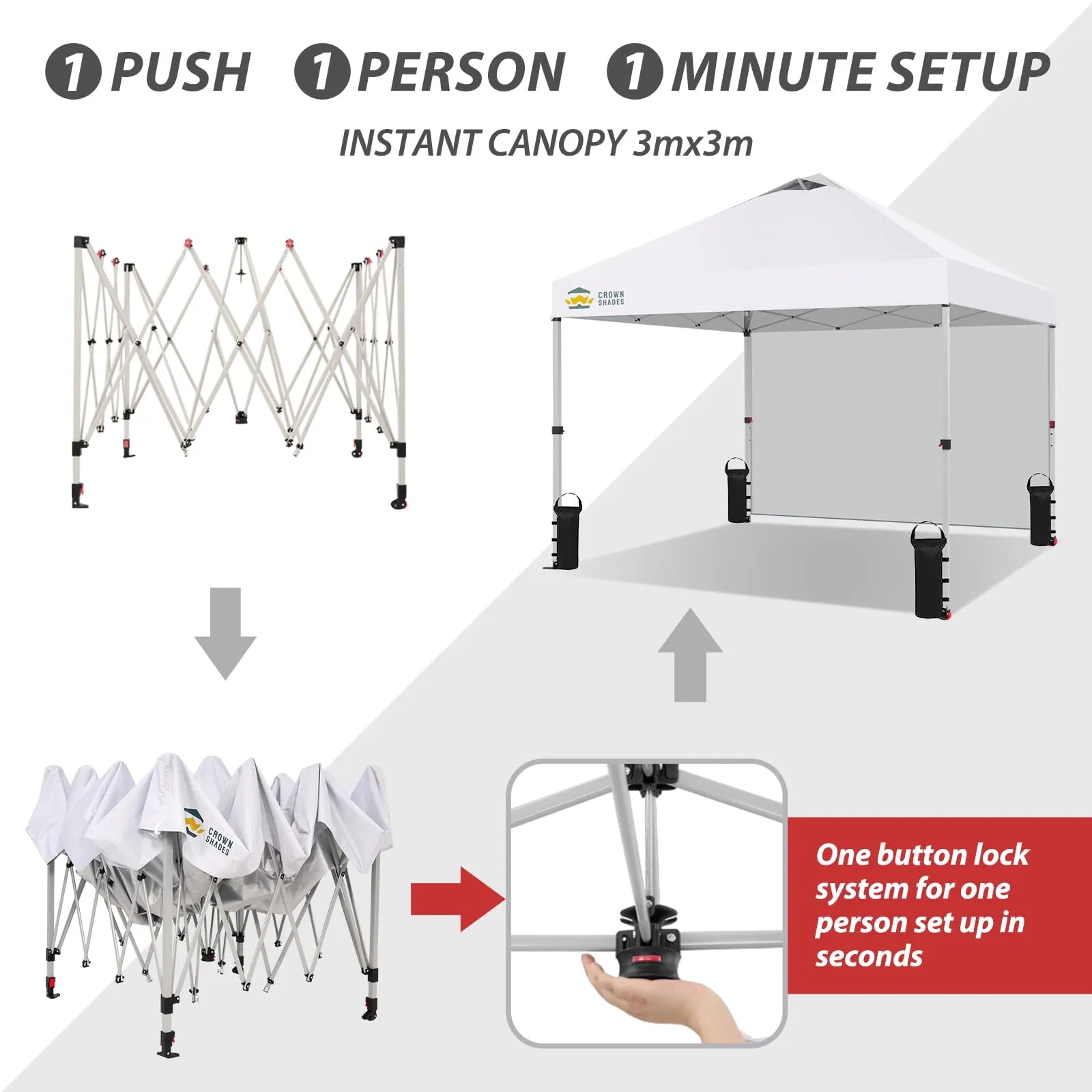 3m x 3m Pop Up Gazebo with Sidewall – One Push Waterproof Canopy