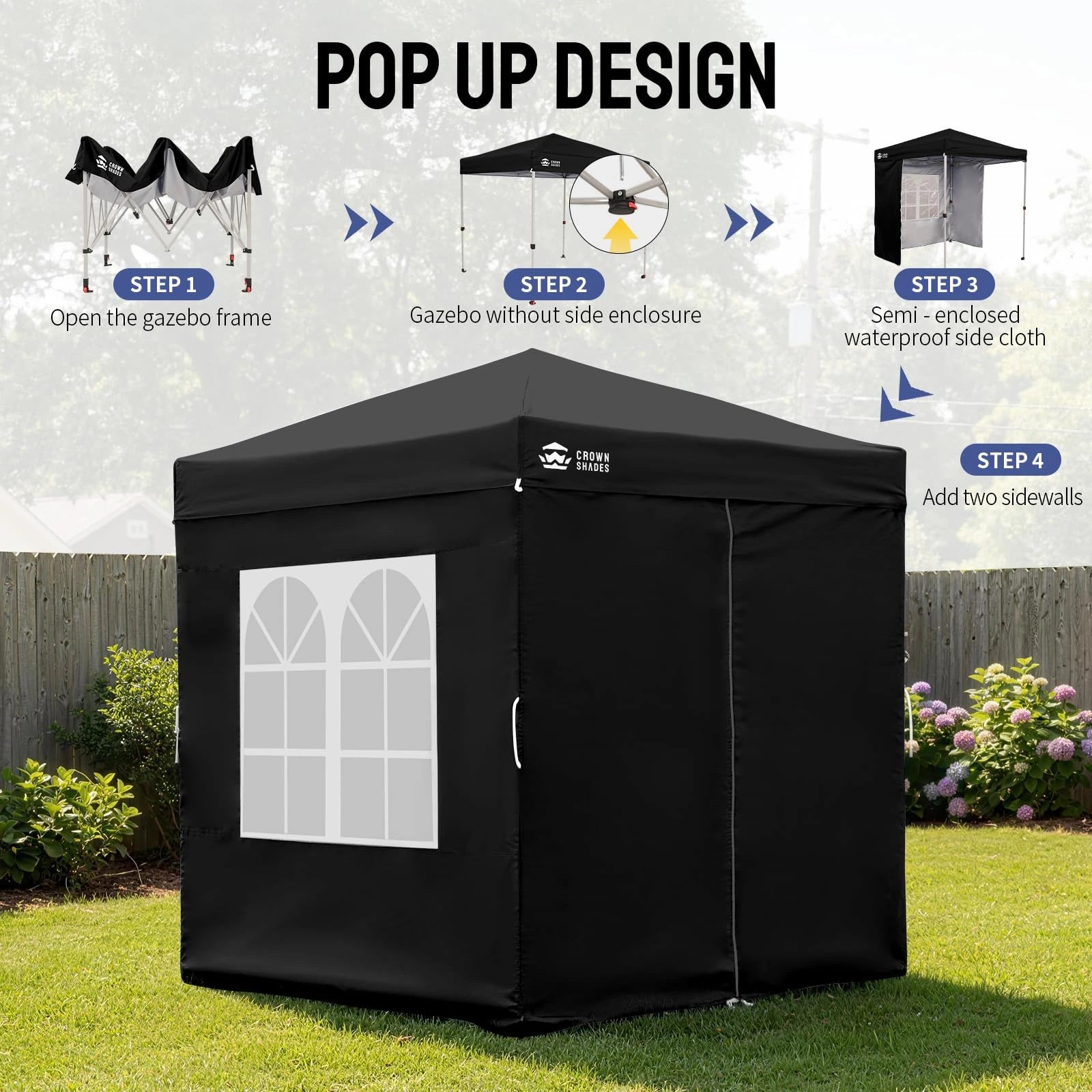 Heavy-Duty Pop-Up Canopy Shelter – 2m x 2m with Side Panels