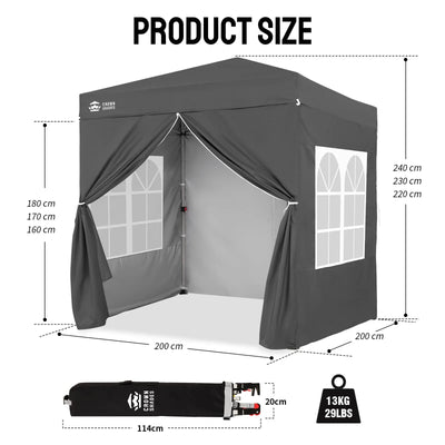 Heavy-Duty Pop-Up Canopy Shelter – 2m x 2m with Side Panels